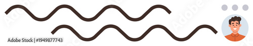 Messaging, communication, online conversations, social media, networking, virtual interaction. Wavy lines with avatar and dots in digital design. Messaging and communication concept