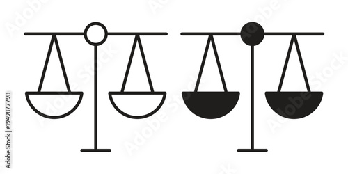 justice balance scale icon element for graphic designs. line and flat symbols