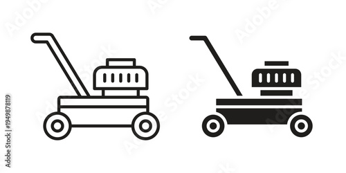 lawn mower icon element for graphic designs. line and flat symbols