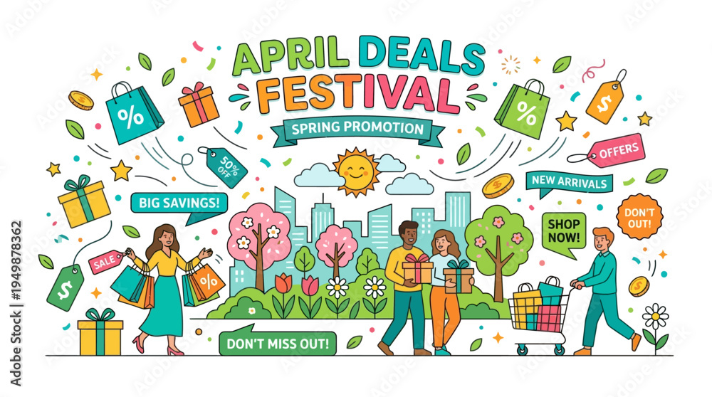 Obraz premium April Deals Festival Spring Promotion Design