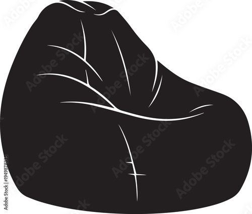A comfortable black bean bag chair silhouette is presented with subtle white outline highlights.