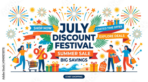 July Discount Festival Summer Sale Banner