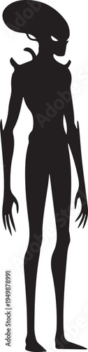 Extraterrestrial alien silhouette vector illustration with slender limbs spooky line art