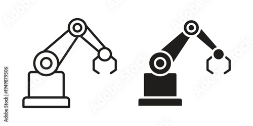 Mechanical arm icon element for graphic designs. line and flat symbols