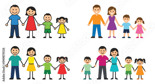 Illustration of diverse families holding hands depicting familial bonds