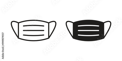 Medical mask icon element for graphic designs. line and flat symbols