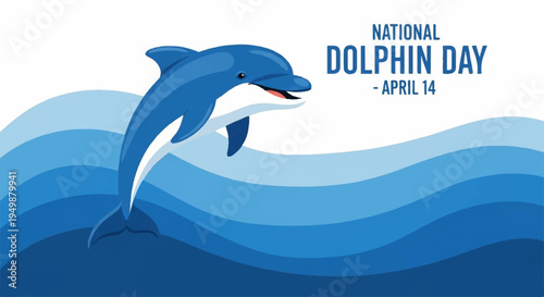 Dolphin jumping out of ocean waves on national dolphin day april 14th celebration