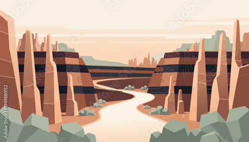 Desert canyon hike with layered mesas and open sky