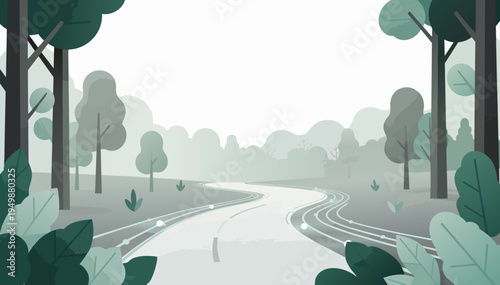 Vector smart forest clearing with luminous paths and open sky