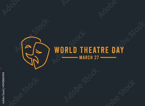 World Theatre Day on March 27. Vector line icon of comedy and tragedy masks.