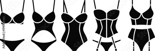 Black Silhouette Icons of Women's Lingerie Outfits with Bras and Bottoms underwear panties