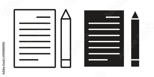 Notebook document icon element for graphic designs. line and flat symbols
