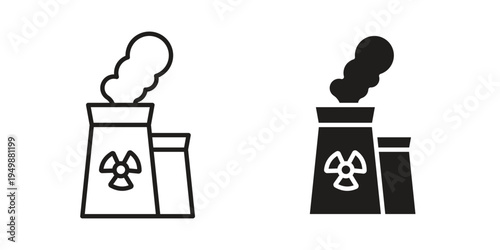 Nuclear power plant icon element for graphic designs. line and flat symbols