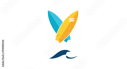 Surfboard and wave icon vector