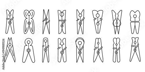 Collection of Clothes Pegs in Outline Style clothespin laundry