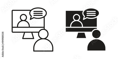 Online coaching icon element for graphic designs. line and flat symbols