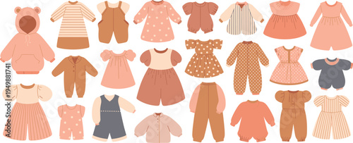 Collection of cute baby clothes in pastel colors and various styles children's clothing infant wear