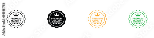 Premium quality guarantee seal icons. Vector badges with crown and five stars for product certification and luxury branding.