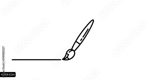 Artist paintbrush drawing a straight line on a white background, vector icon