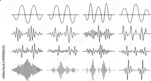 Abstract Waveform and Signal Lines Collection – Technical Audio Signal Visualization Vector Set