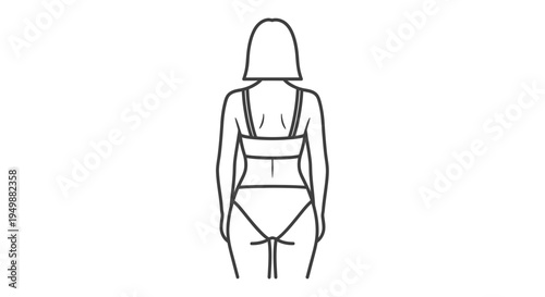 Back view of woman in bikini, minimalist line art illustration
