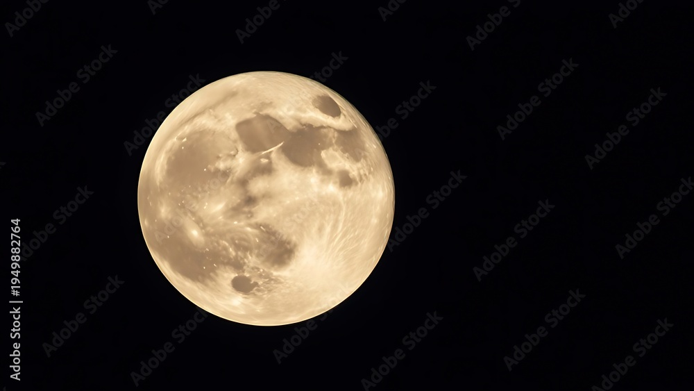 Fototapeta premium telephoto. Super moon in crisp detail against a deep blue night sky with visible lunar craters. STEM education sheets, lab safety posters, designed for STEM education and laboratory safety posters.