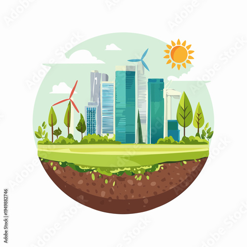 Vibrant Eco-Friendly City Landscape Illustrating Sustainable Urban Development and Green Energy Solutions