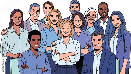 Enterprise employees happy multicultural portrait vector graphic