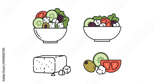 Feta Cheese Salad Line art creative modern abstract color vector