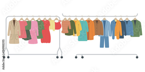 Racks of Colorful Spring and Summer Women's Clothing fashion hangers