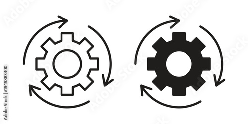Processing icon element for graphic designs. line and flat symbols