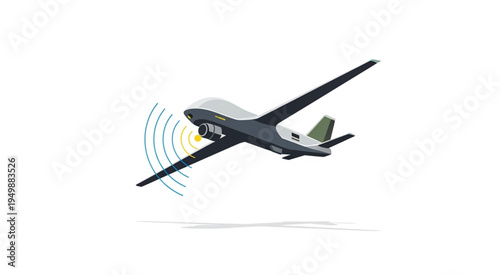 Illustration of a drone with radar waves emitting from it.