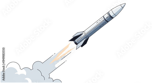 Illustration of a Rocket Launching with Smoke and Flames.