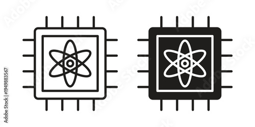Quantum computing icon element for graphic designs. line and flat symbols