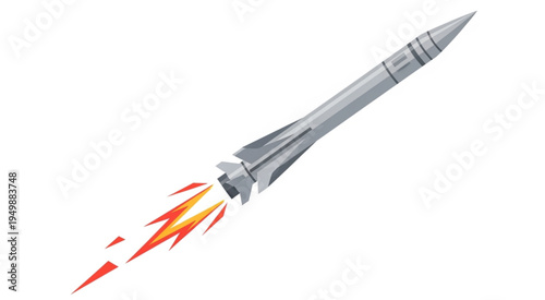 Illustration of a rocket launching with flames and smoke.