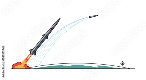 Missile Launch Trajectory - A Depiction of Ascent and Flight.