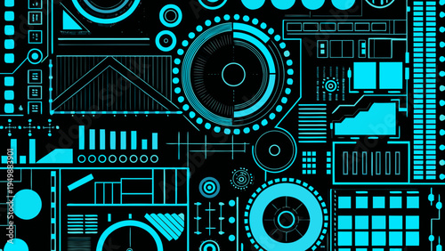 Abstract futuristic technology background with glowing cyan geometric shapes