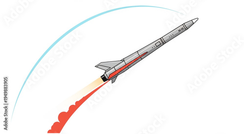 Rocket Launching with Fiery Trail and Arcing Trajectory.