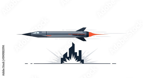 Missile Launching Towards City, Depicting Destruction and Warfare.