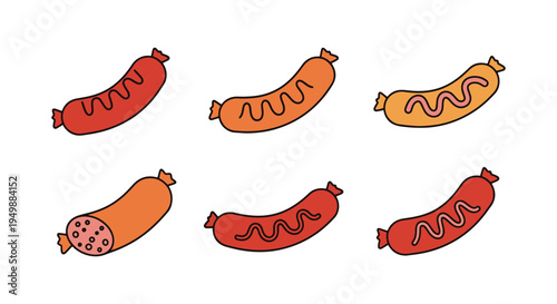 Fried Sausages Line art vector modern vibrant abstract color illustration