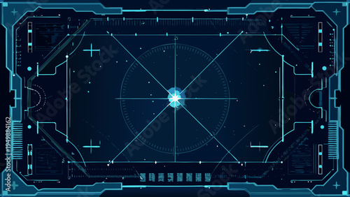 Futuristic interface with targeting reticle and digital display elements