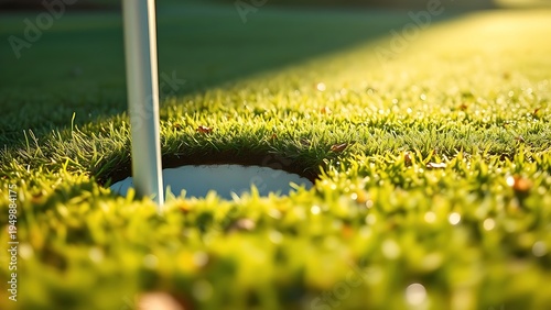 oganesson. Fresh divot mark on golf course turf with upturned grass and morning dew. real-estate listings, architecture portfolios, designed for interior renovation comparisons for interiors.
