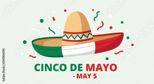 Vibrant cinco de mayo celebration with sombrero and confetti on light background