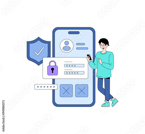 Mobile Security Login Process Vector Illustration