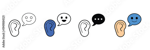 Active listening icon set, vector illustrations representing attentive communication, feedback, empathy, and conversation