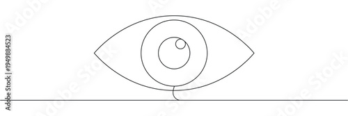 Minimalist continuous one line drawing of a human eye symbol for vision and observation concepts. Editable stroke outline. Single contour art. Doodle hand drawn vector illustration