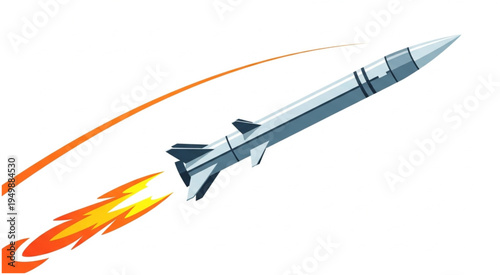 Illustration of a Missile Launching with Flames and Smoke Trail.