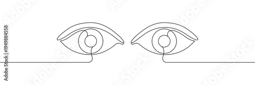 Continuous one line drawing of human eyes representing vision sight observation. Editable stroke outline. Draw thin linear width. Single contour art. Doodle hand drawn vector illustration