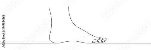 Continuous one line drawing of a human foot and ankle for minimalist anatomy art. Editable stroke outline. Single contour art. Doodle hand drawn vector illustration