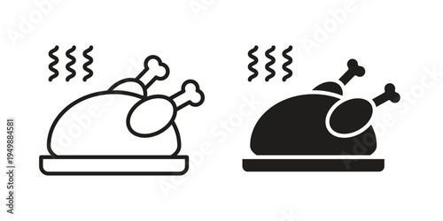 Roasted turkey icon element for graphic designs. line and flat symbols